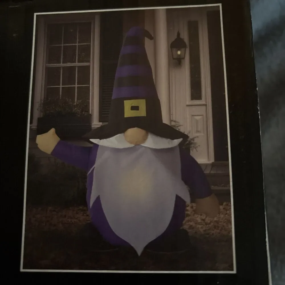 NIB 4 FT Inflatable Light Up Gnome Purple Halloween Collection Outdoor Indoor